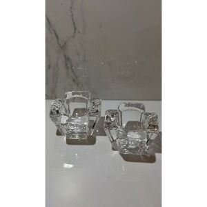 Pair Vintage Orrefors Sweden Crystal Glass Votive Candle Holders Signed